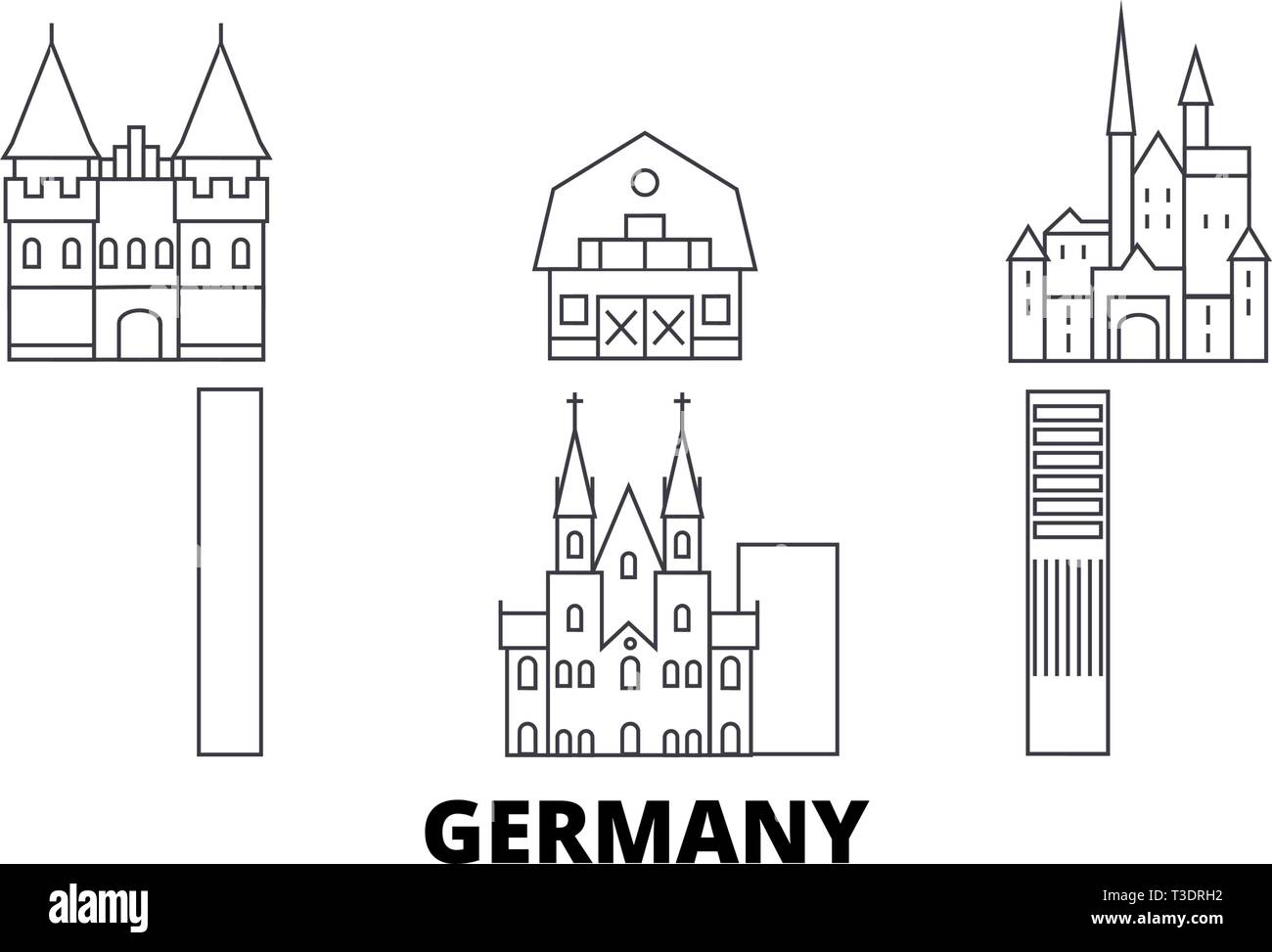 Deutschland line Reisen Skyline. Deutschland Übersicht Stadt Vektor-illustration, Symbol, Reisen, Sehenswürdigkeiten, Wahrzeichen. Stock Vektor