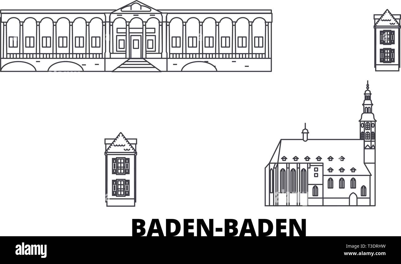 Deutschland, Baden Baden line Reisen Skyline. Deutschland, Baden Baden übersicht Stadt Vektor-illustration, Symbol, Reisen, Sehenswürdigkeiten, Wahrzeichen. Stock Vektor