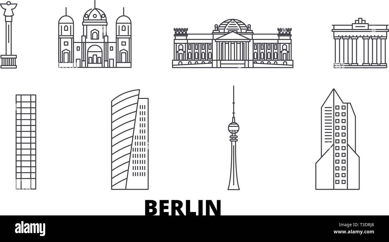 Deutschland, Berlin line Reisen Skyline. Deutschland, Berlin Übersicht Stadt Vektor-illustration, Symbol, Reisen, Sehenswürdigkeiten, Wahrzeichen. Stock Vektor