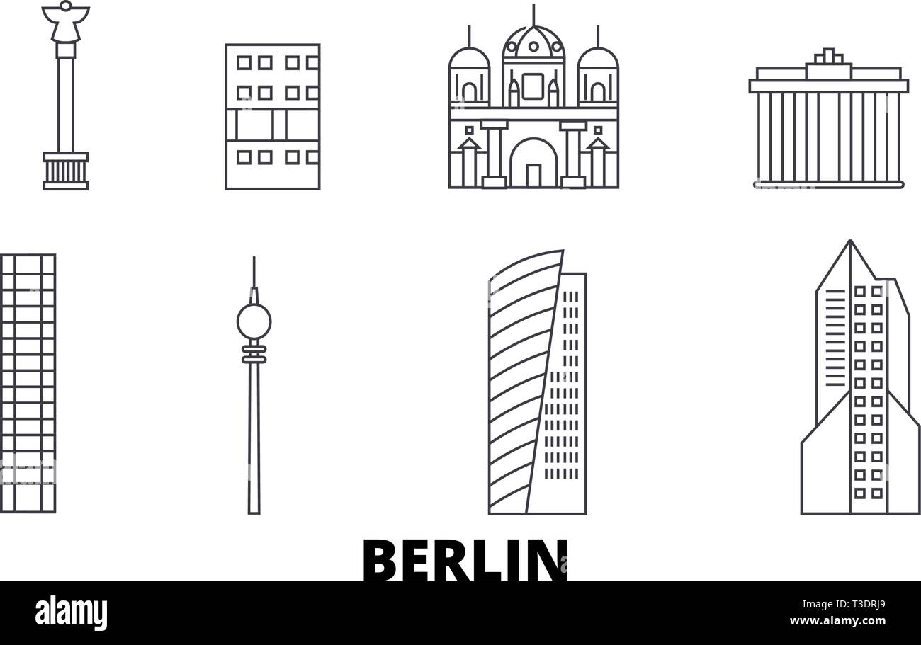 Deutschland, Berlin City Line reisen Skyline. Deutschland, Berlin City Übersicht Stadt Vektor-illustration, Symbol, Reisen, Sehenswürdigkeiten, Wahrzeichen. Stock Vektor