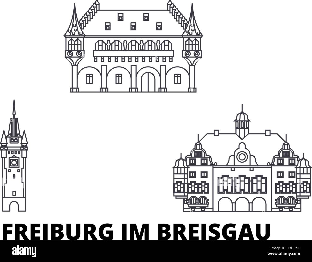 Deutschland, Freiburg im Breisgau line Reisen Skyline. Deutschland, Freiburg im Breisgau übersicht Stadt Vektor-illustration, Symbol, reisen Sehenswürdigkeiten Stock Vektor