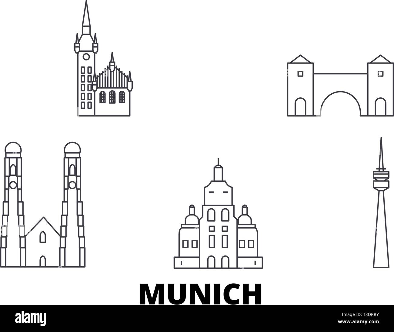 Deutschland, München line Reisen Skyline. Deutschland, München Übersicht Stadt Vektor-illustration, Symbol, Reisen, Sehenswürdigkeiten, Wahrzeichen. Stock Vektor