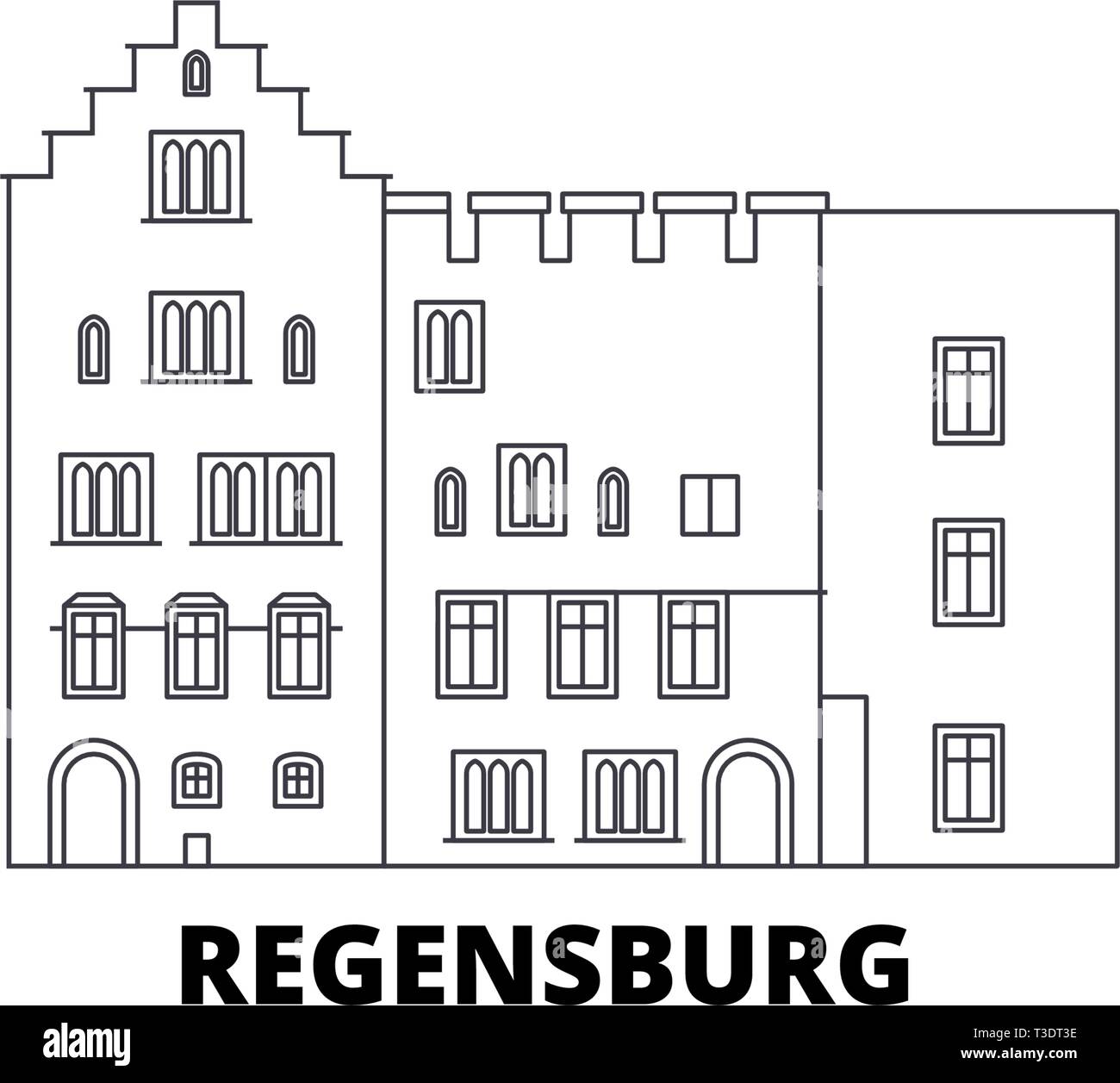 Deutschland, Regensburg line Reisen Skyline. Deutschland, Regensburg übersicht Stadt Vektor-illustration, Symbol, Reisen, Sehenswürdigkeiten, Wahrzeichen. Stock Vektor