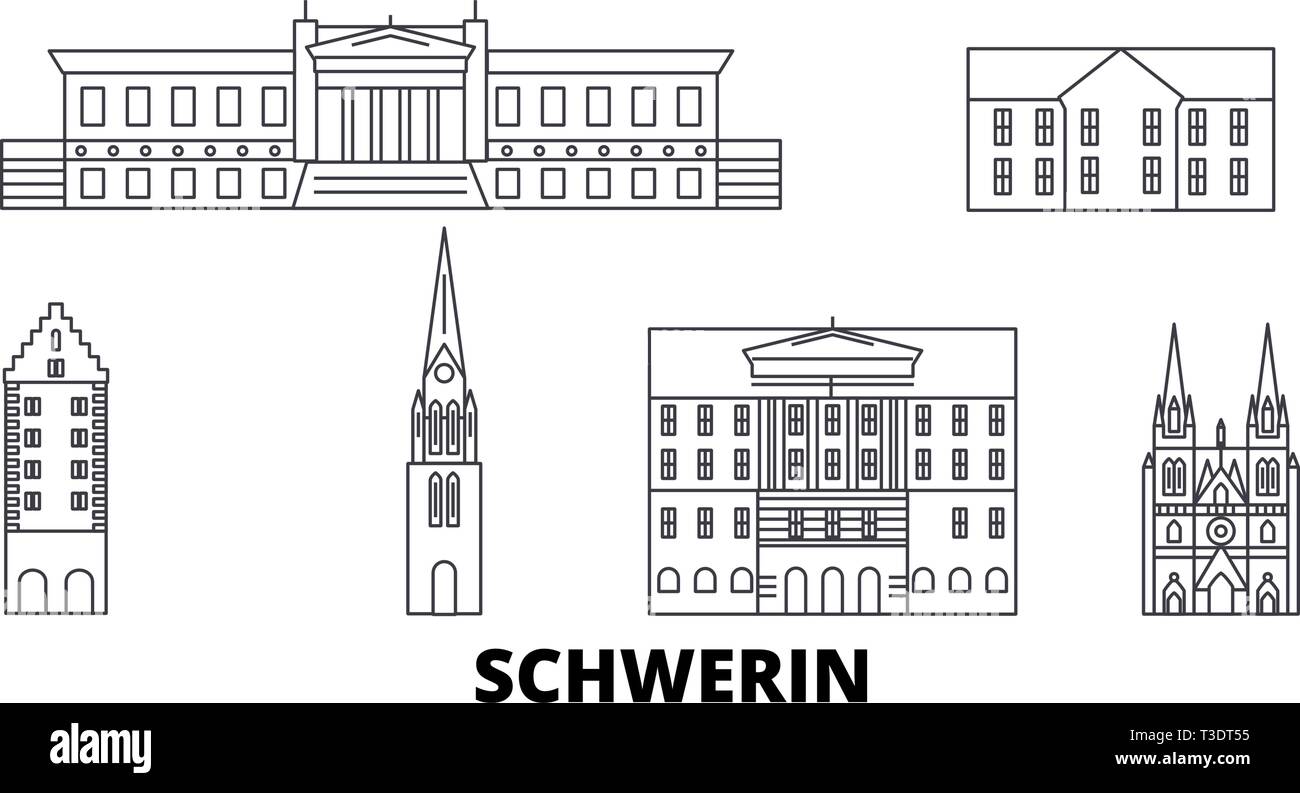 Deutschland, Schwerin line Reisen Skyline. Deutschland, Schwerin übersicht Stadt Vektor-illustration, Symbol, Reisen, Sehenswürdigkeiten, Wahrzeichen. Stock Vektor