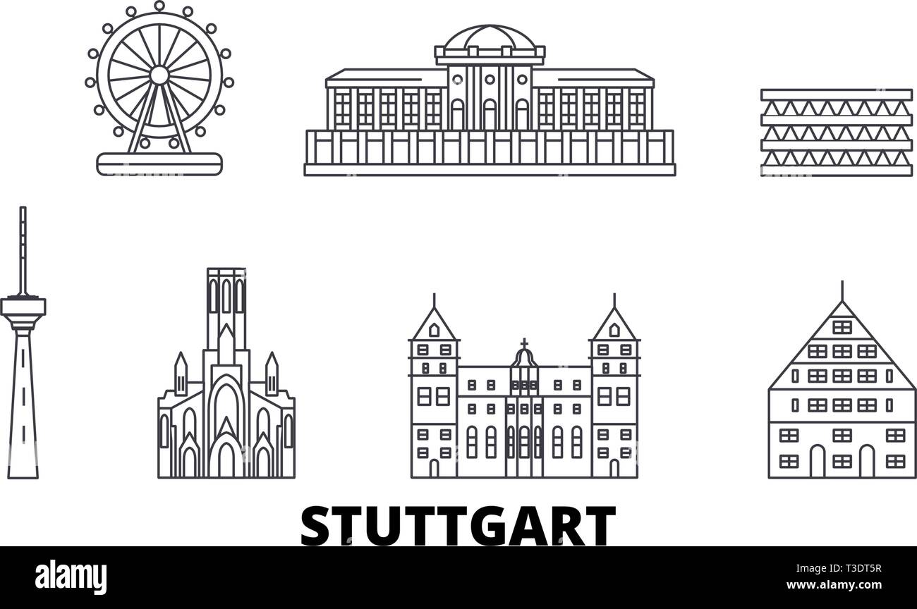 Deutschland, Stuttgart line Reisen Skyline. Deutschland, Stuttgart Übersicht Stadt Vektor-illustration, Symbol, Reisen, Sehenswürdigkeiten, Wahrzeichen. Stock Vektor