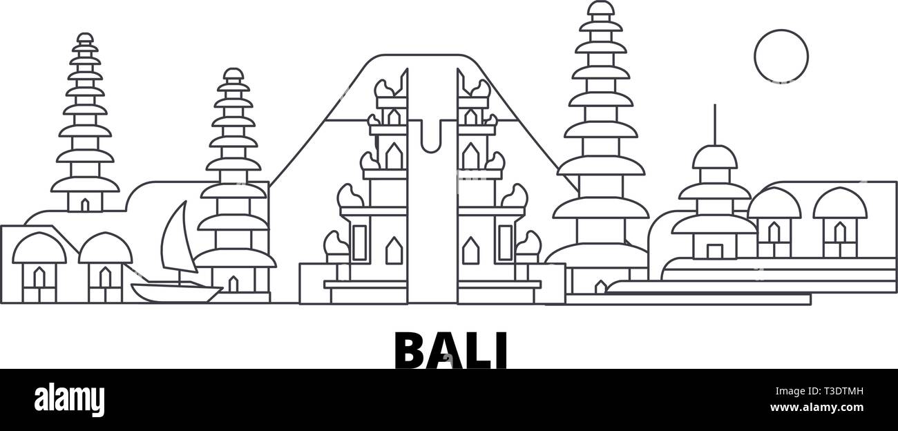 Indonesien, Bali line Reisen Skyline. Indonesien, Bali übersicht Stadt Vektor-illustration, Symbol, Reisen, Sehenswürdigkeiten, Wahrzeichen. Stock Vektor