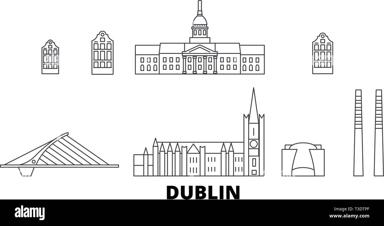 Irland, Dublin line Reisen Skyline. Irland, Dublin Überblick Stadt Vektor-illustration, Symbol, Reisen, Sehenswürdigkeiten, Wahrzeichen. Stock Vektor