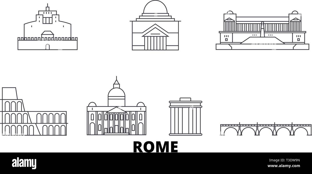 Italien, Rom City Line reisen Skyline. Italien, Rom Stadt Gliederung Stadt Vektor-illustration, Symbol, Reisen, Sehenswürdigkeiten, Wahrzeichen. Stock Vektor