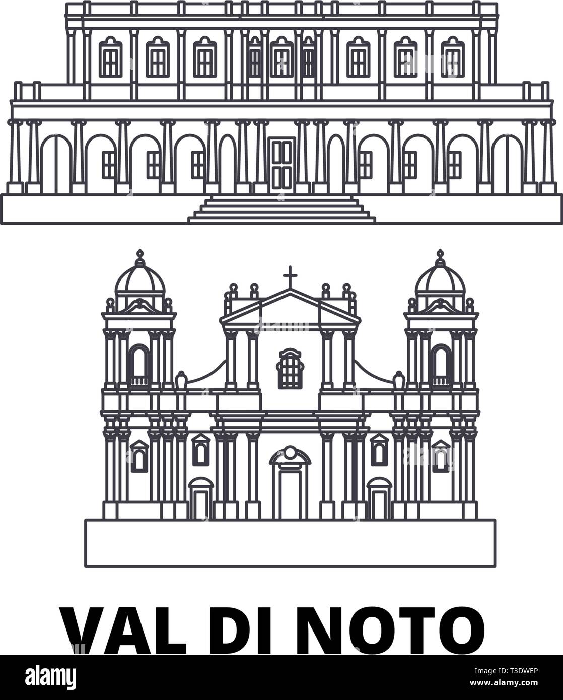 Italien, Val di Noto line Reisen Skyline. Italien, Val di Noto Umrisse Stadt Vektor-illustration, Symbol, Reisen, Sehenswürdigkeiten, Wahrzeichen. Stock Vektor