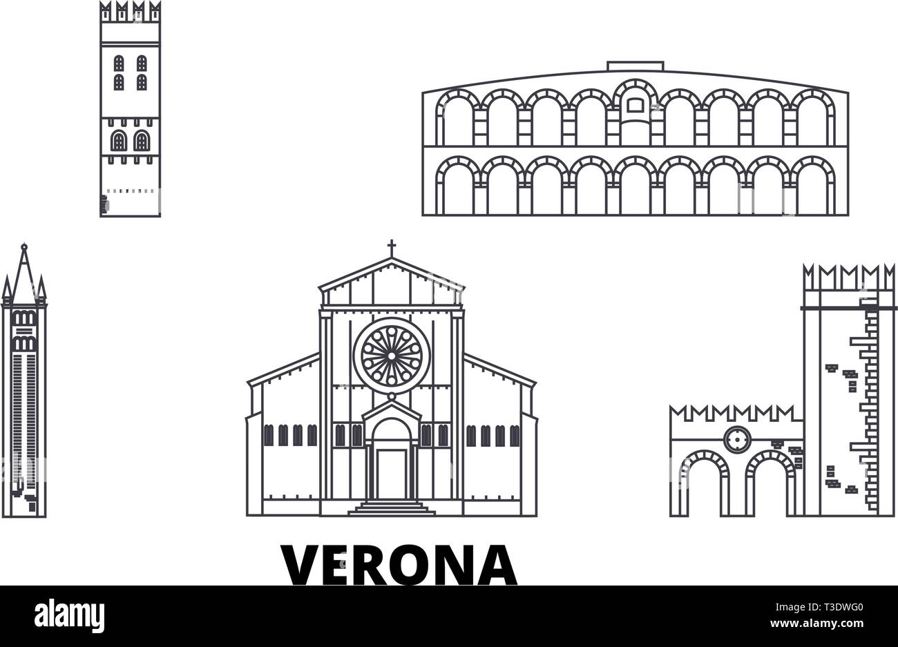 Italien, Verona line Reisen Skyline. Italien, Verona übersicht Stadt Vektor-illustration, Symbol, Reisen, Sehenswürdigkeiten, Wahrzeichen. Stock Vektor