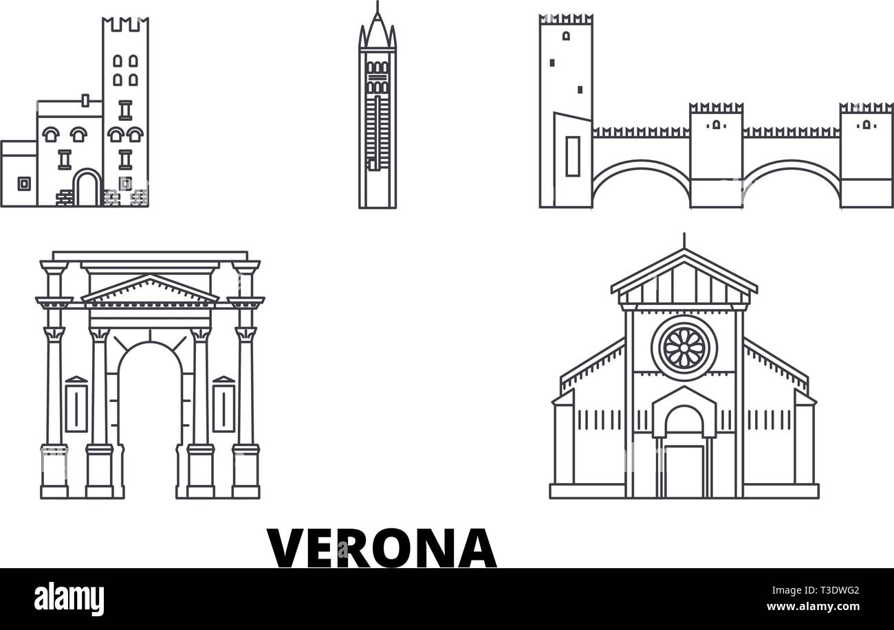 Italien, Verona City Line reisen Skyline. Italien, Verona Stadt Gliederung Stadt Vektor-illustration, Symbol, Reisen, Sehenswürdigkeiten, Wahrzeichen. Stock Vektor