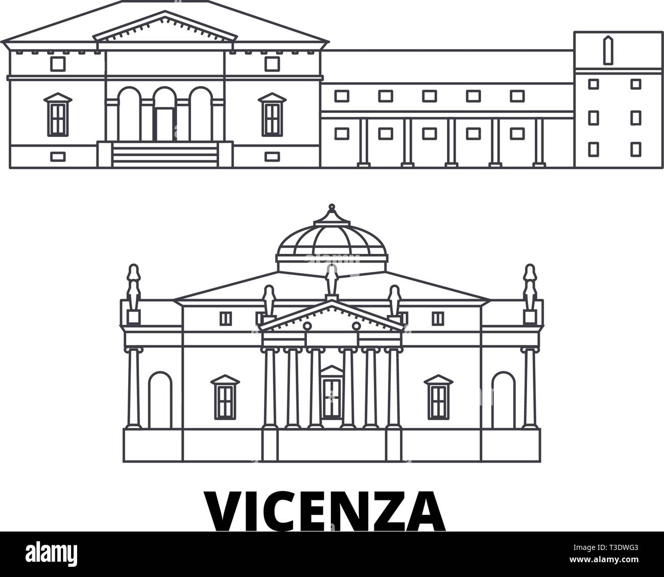 Italien, Vicenza line Reisen Skyline. Italien, Vicenza Umrisse Stadt Vektor-illustration, Symbol, Reisen, Sehenswürdigkeiten, Wahrzeichen. Stock Vektor