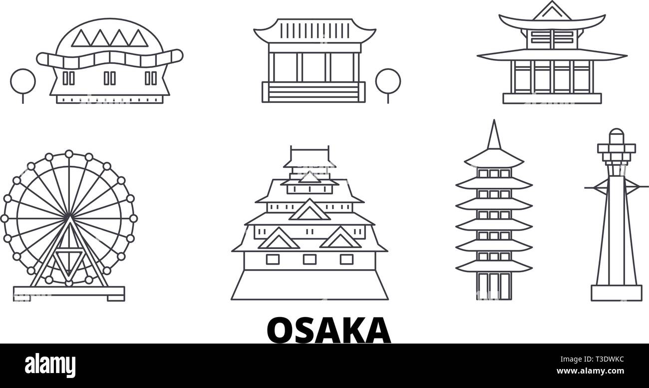 Japan, Osaka line Reisen Skyline. Japan, Osaka Umrisse Stadt Vektor-illustration, Symbol, Reisen, Sehenswürdigkeiten, Wahrzeichen. Stock Vektor