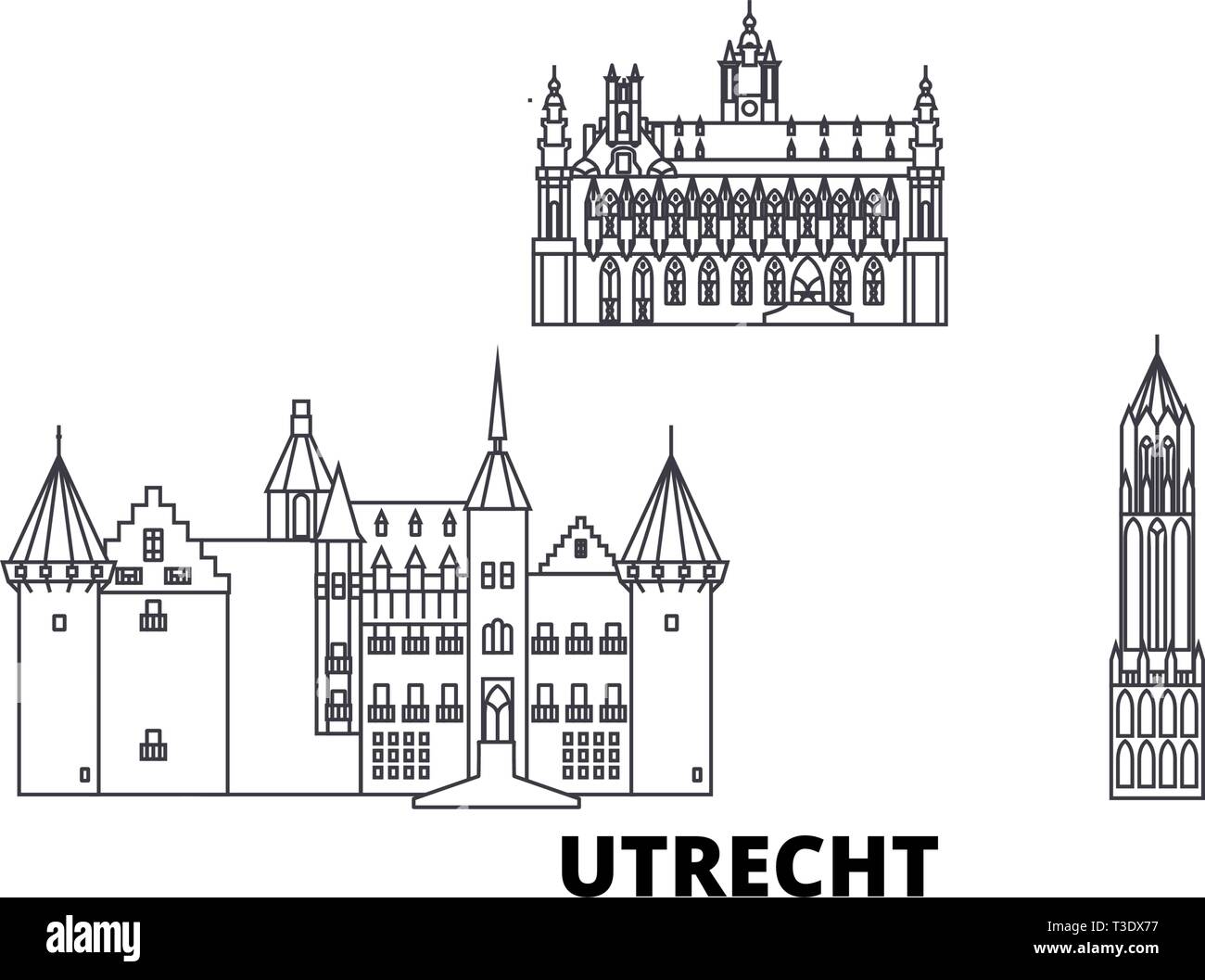 Niederlande, Utrecht line Reisen Skyline. Niederlande, Utrecht Umrisse Stadt Vektor-illustration, Symbol, Reisen, Sehenswürdigkeiten, Wahrzeichen. Stock Vektor