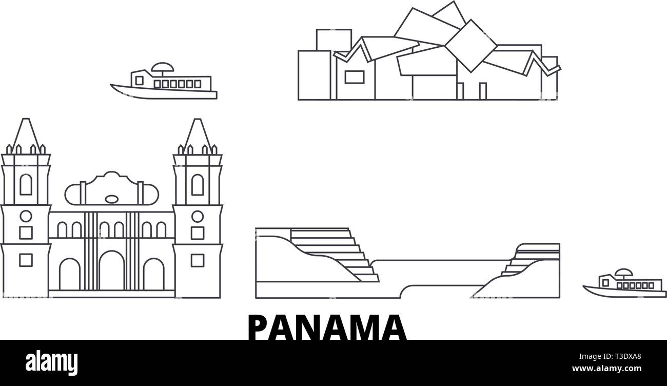 Panama line Reisen Skyline. Panama Gliederung Stadt Vektor-illustration, Symbol, Reisen, Sehenswürdigkeiten, Wahrzeichen. Stock Vektor