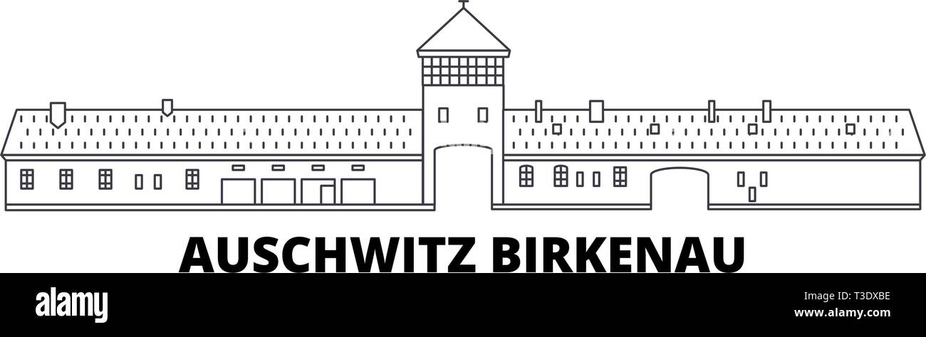 Polen, Auschwitz Birkenau line Reisen Skyline. Polen, Auschwitz Birkenau Umrisse Stadt Vektor-illustration, Symbol, Reisen, Sehenswürdigkeiten, Wahrzeichen. Stock Vektor