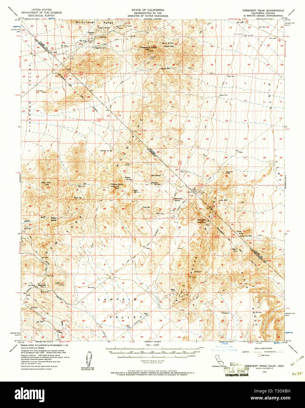 USGS TOPO Karte Kalifornien CA Crescent Peak 297237 1956 62.500 Wiederherstellung Stockfoto