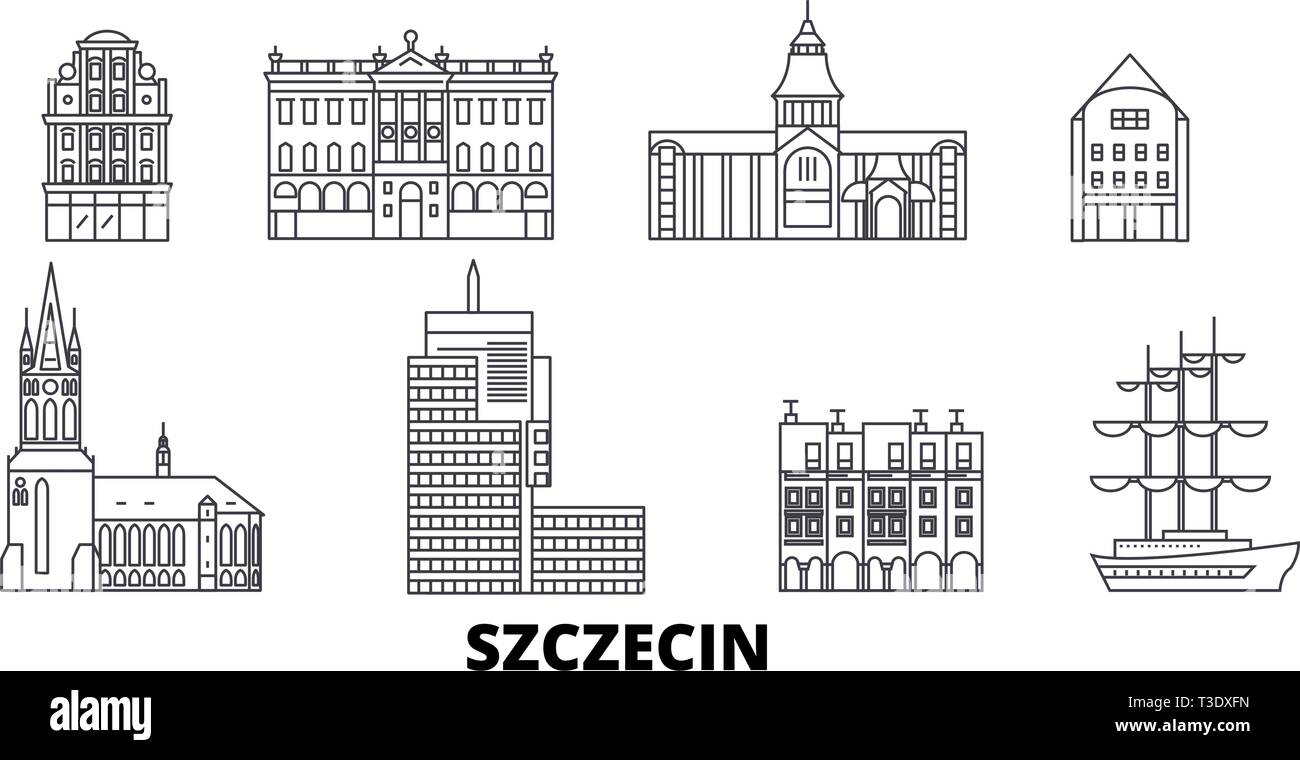 Polen, Szczecin line Reisen Skyline. Polen, Szczecin Umrisse Stadt Vektor-illustration, Symbol, Reisen, Sehenswürdigkeiten, Wahrzeichen. Stock Vektor