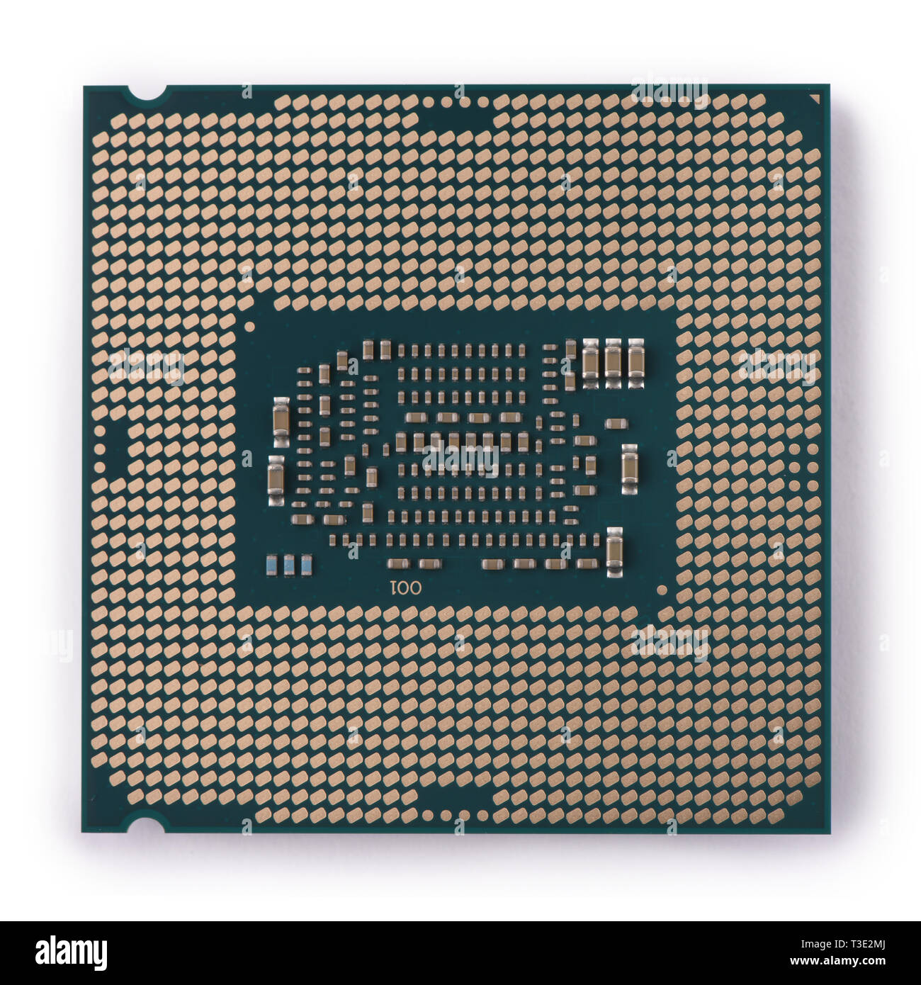 Kontakte auf dem Prozessor. Ein Makro Foto des Prozessors Detail des Computers. Stockfoto