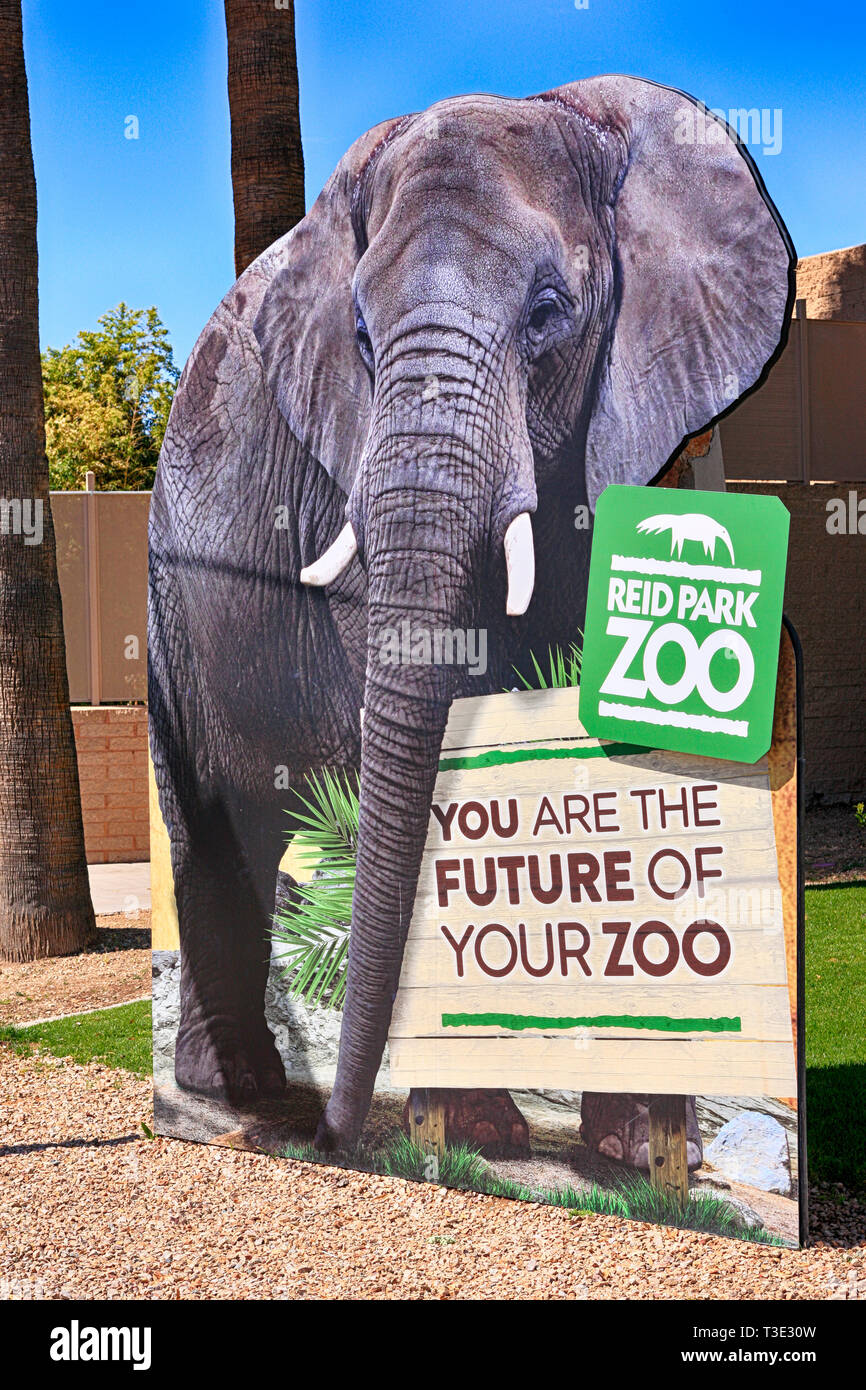 Riesige lifesize Elefant Zeichen außerhalb Reid Park Zoo in Tucson Arizona Stockfoto