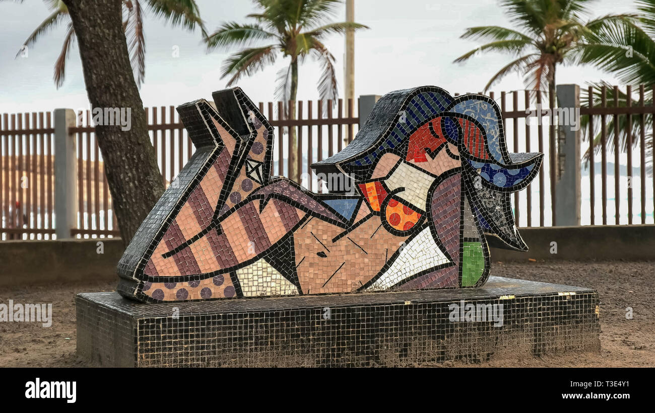 RIO DE JANEIRO, BRASILIEN - 25, Mai, 2016: Mosaik Frau Kunstwerk am Ipanema Beach in Rio de Janeiro Stockfoto