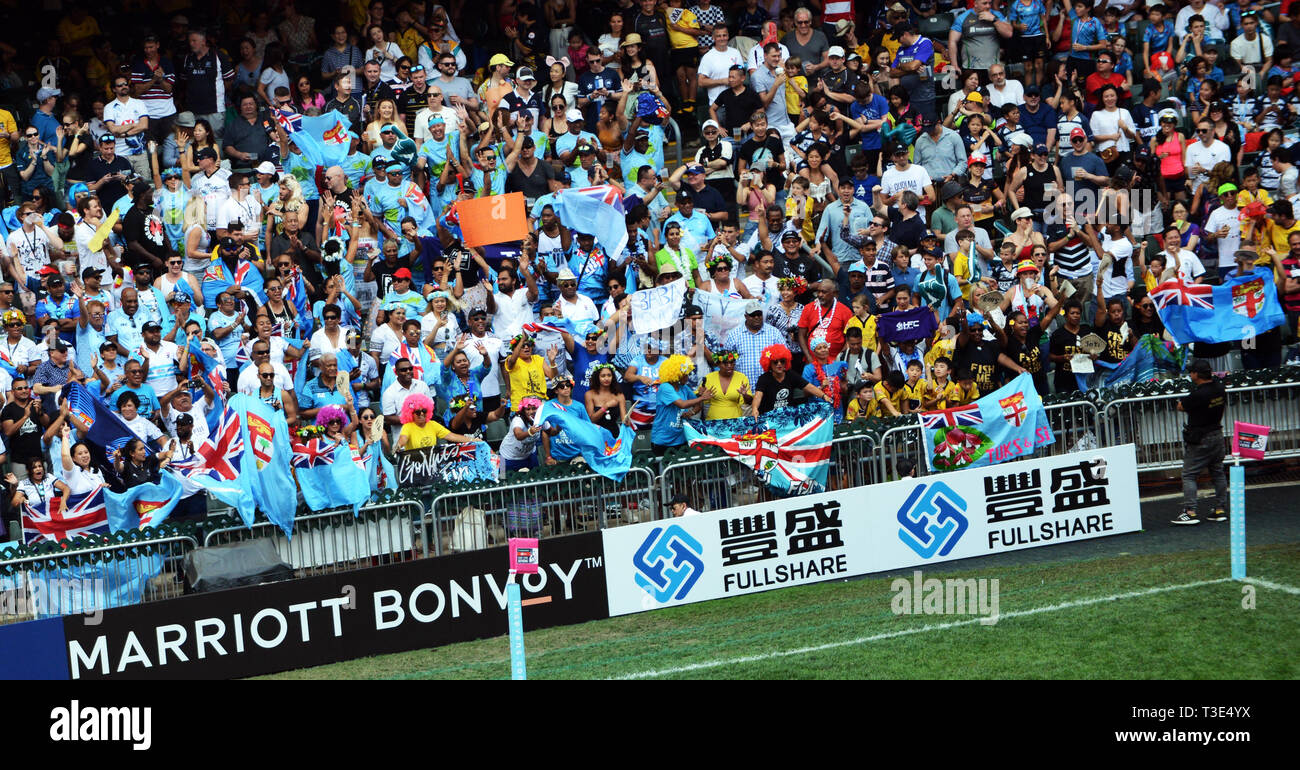 Fidschi Fans bei der Hong Kong Sevens Turnier. Stockfoto