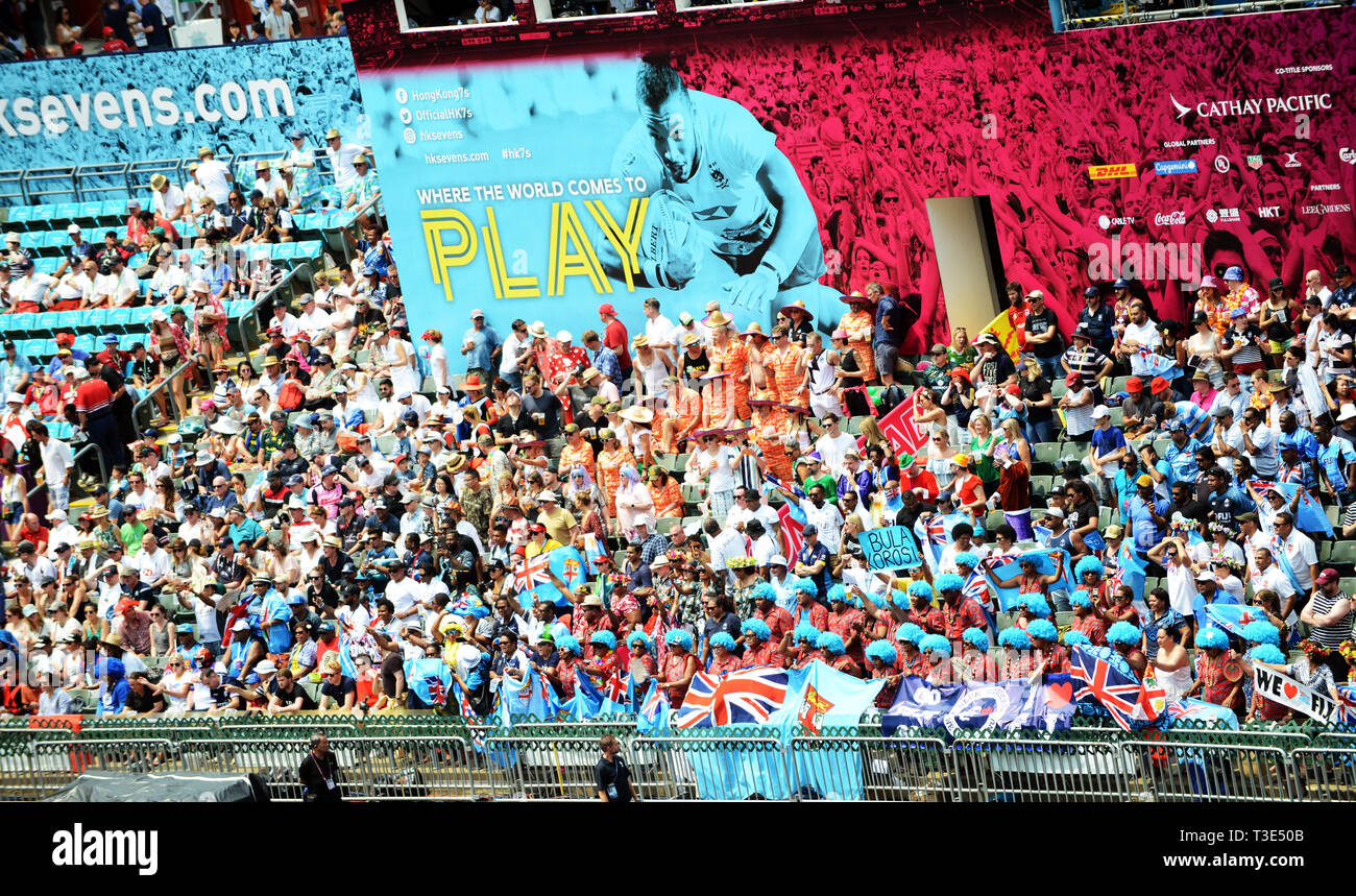 Fidschi Fans bei der Hong Kong Sevens Turnier. Stockfoto