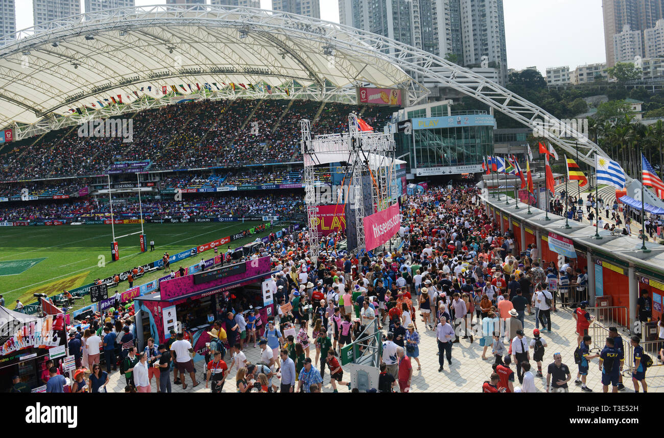 Die lebhafte Hongkong Sevens Turnier zieht eine große krähte. Stockfoto