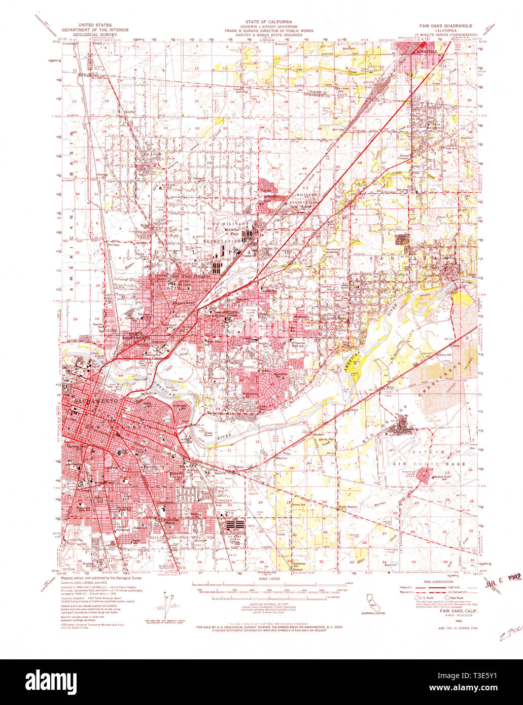 USGS TOPO Karte Kalifornien CA Fair Oaks 297448 1954 62.500 Wiederherstellung Stockfoto