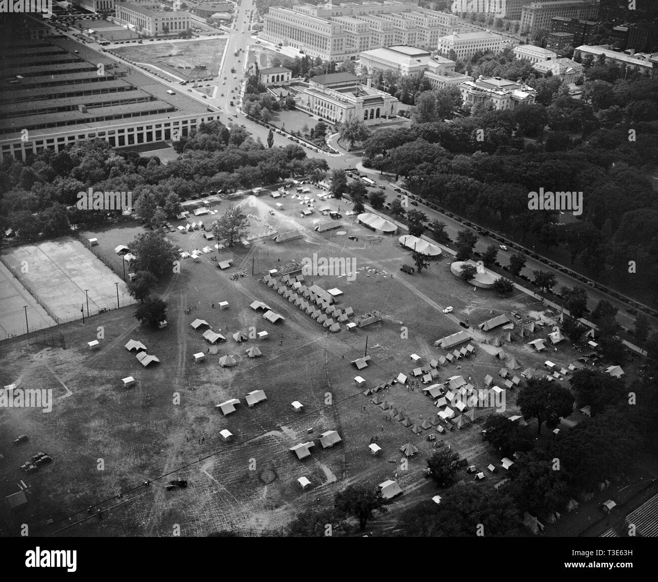 Luftaufnahme der Boy Scout Jamboree in Washington D.C. Ca. 1937 Stockfoto