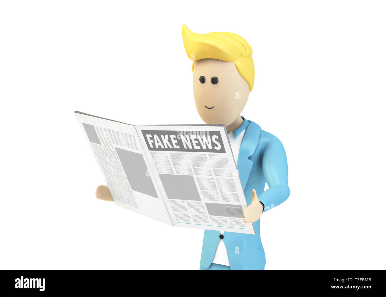 Geschäftsmann Charakter lesen gefälschte Nachrichten isoliert 3D-Rendering Stockfoto