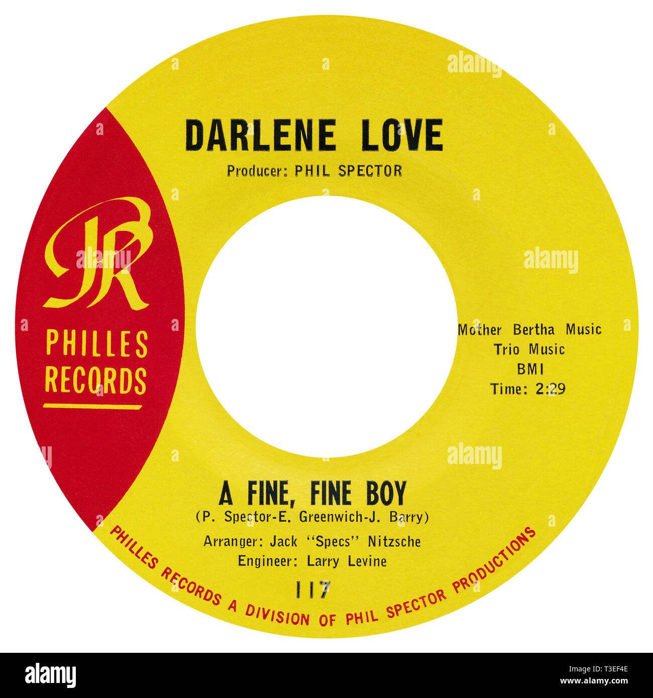Uns 45 min mit einer fein, fein Boy von Darlene Liebe auf dem Philles Label von 1963. Von Phil Spector, Ellie Greenwich und Jeff Barry, produziert von Phil Spector und von Jack Nitzsche arrangiert geschrieben. Stockfoto