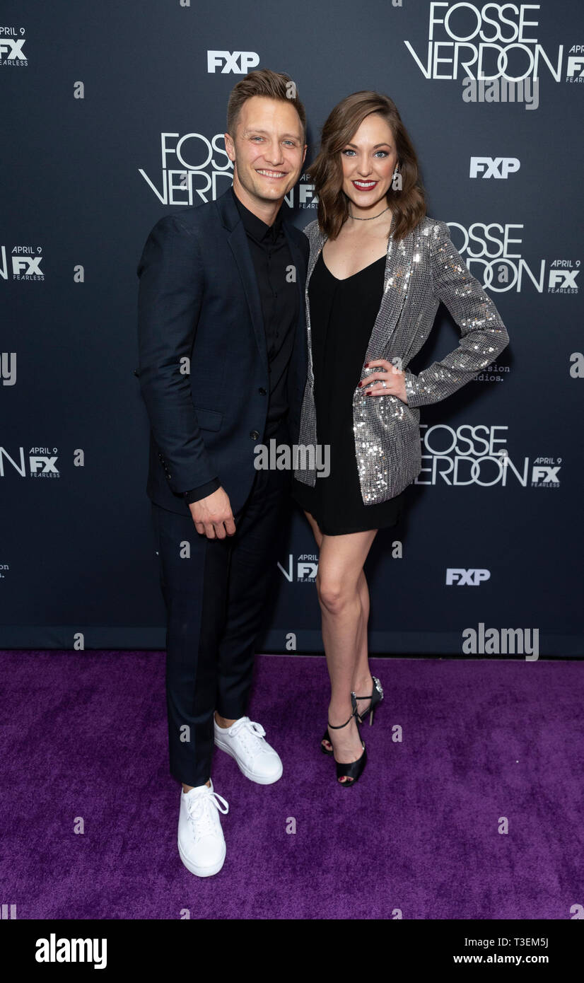 New York, NEW YORK - April 8, 2019: Nathan Johnson und Laura Osnes premiere Fosse/Verdon von FX-Netzwerk an Gerald Schoenfeld Theatre teilnehmen Stockfoto