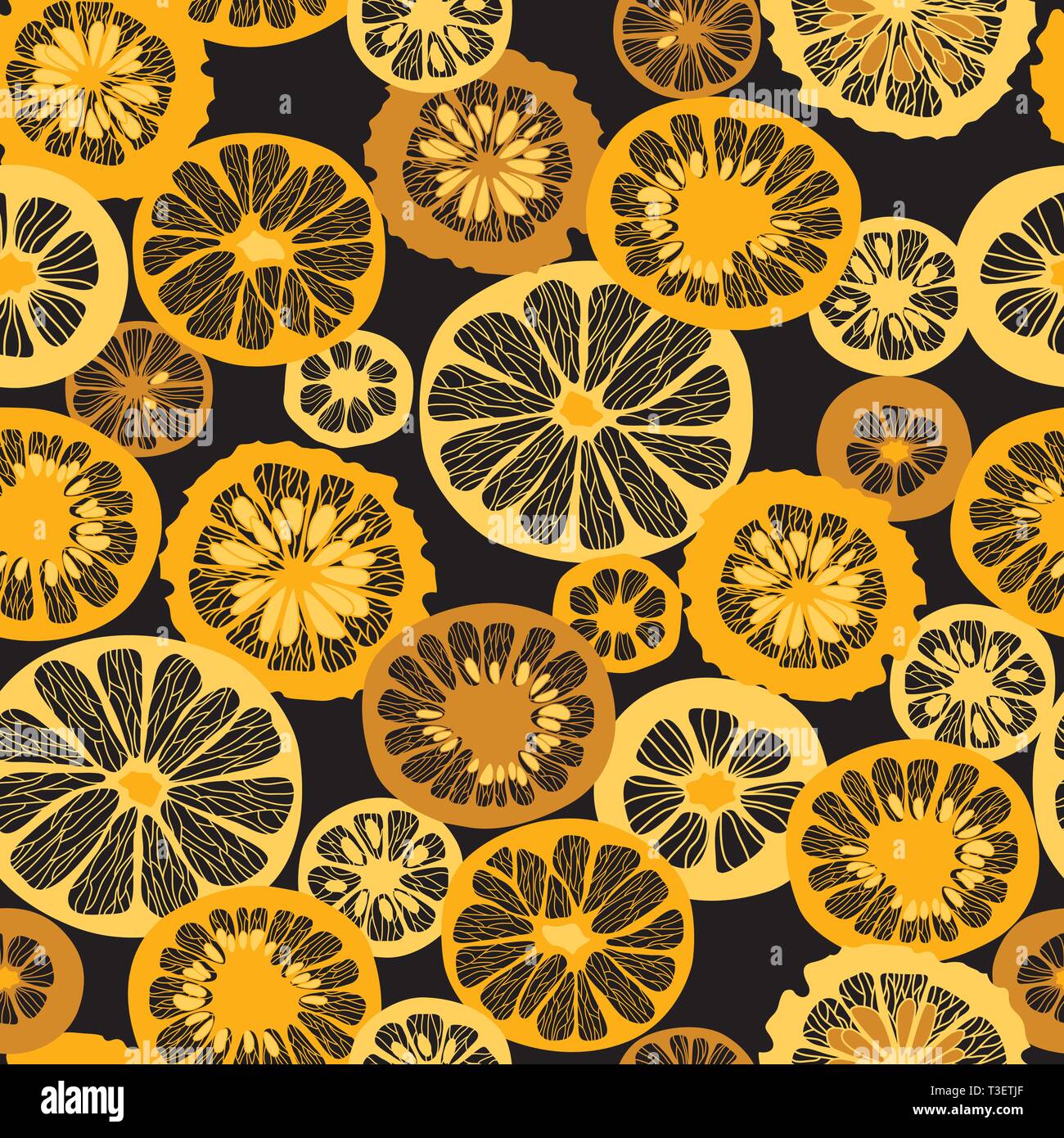 Citrus Slice Grafik nahtlose Muster auf schwarzem Hintergrund Stock Vektor