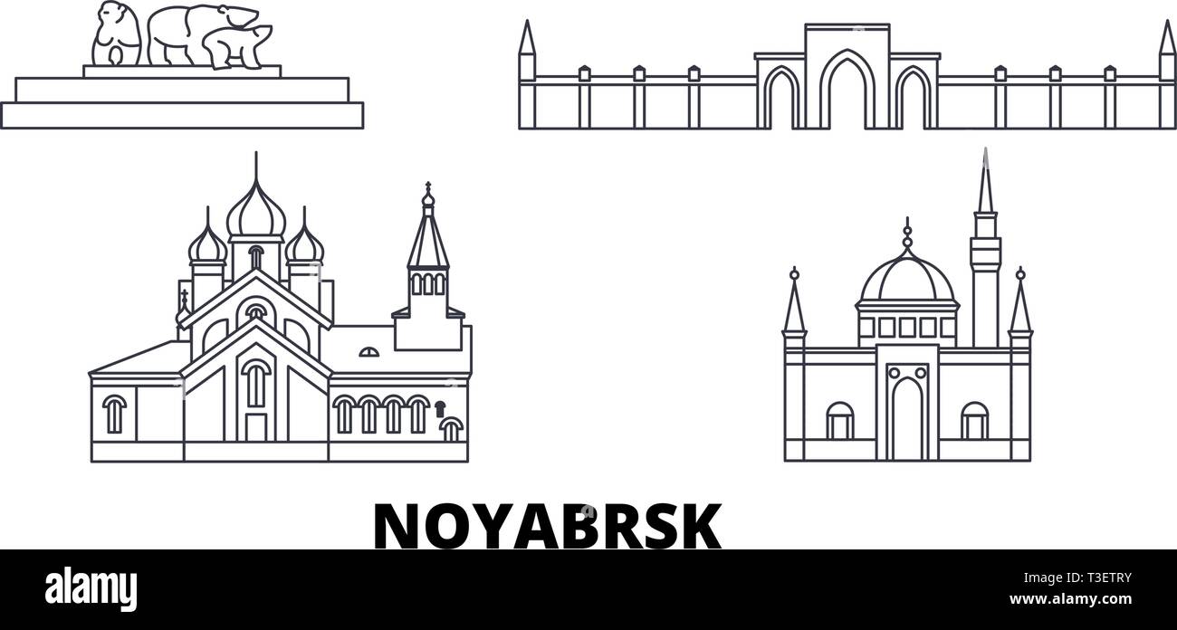 Russland, Noyabrsk line Reisen Skyline. Russland, Noyabrsk Umrisse Stadt Vektor-illustration, Symbol, Reisen, Sehenswürdigkeiten, Wahrzeichen. Stock Vektor