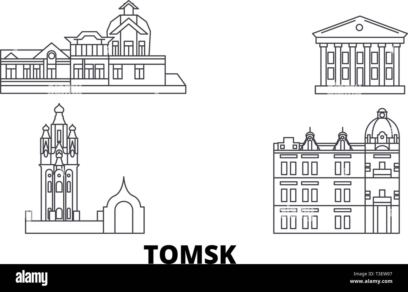 Russland, Tomsker Leitung reisen Skyline. Russland Tomsk Umrisse Stadt Vektor-illustration, Symbol, Reisen, Sehenswürdigkeiten, Wahrzeichen. Stock Vektor