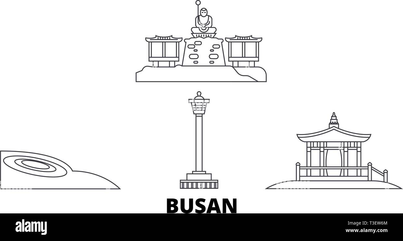 Südkorea, Busan line Reisen Skyline. Südkorea, Busan Überblick Stadt Vektor-illustration, Symbol, Reisen, Sehenswürdigkeiten, Wahrzeichen. Stock Vektor