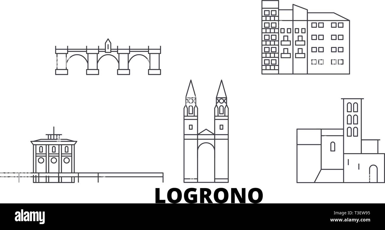 Spanien, Logrono line Reisen Skyline. Spanien, Logrono Umrisse Stadt Vektor-illustration, Symbol, Reisen, Sehenswürdigkeiten, Wahrzeichen. Stock Vektor