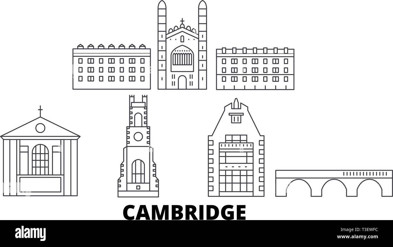 Vereinigtes Königreich, Cambridge line Reisen Skyline. Vereinigtes Königreich, Cambridge übersicht Stadt Vektor-illustration, Symbol, Reisen, Sehenswürdigkeiten, Wahrzeichen. Stock Vektor