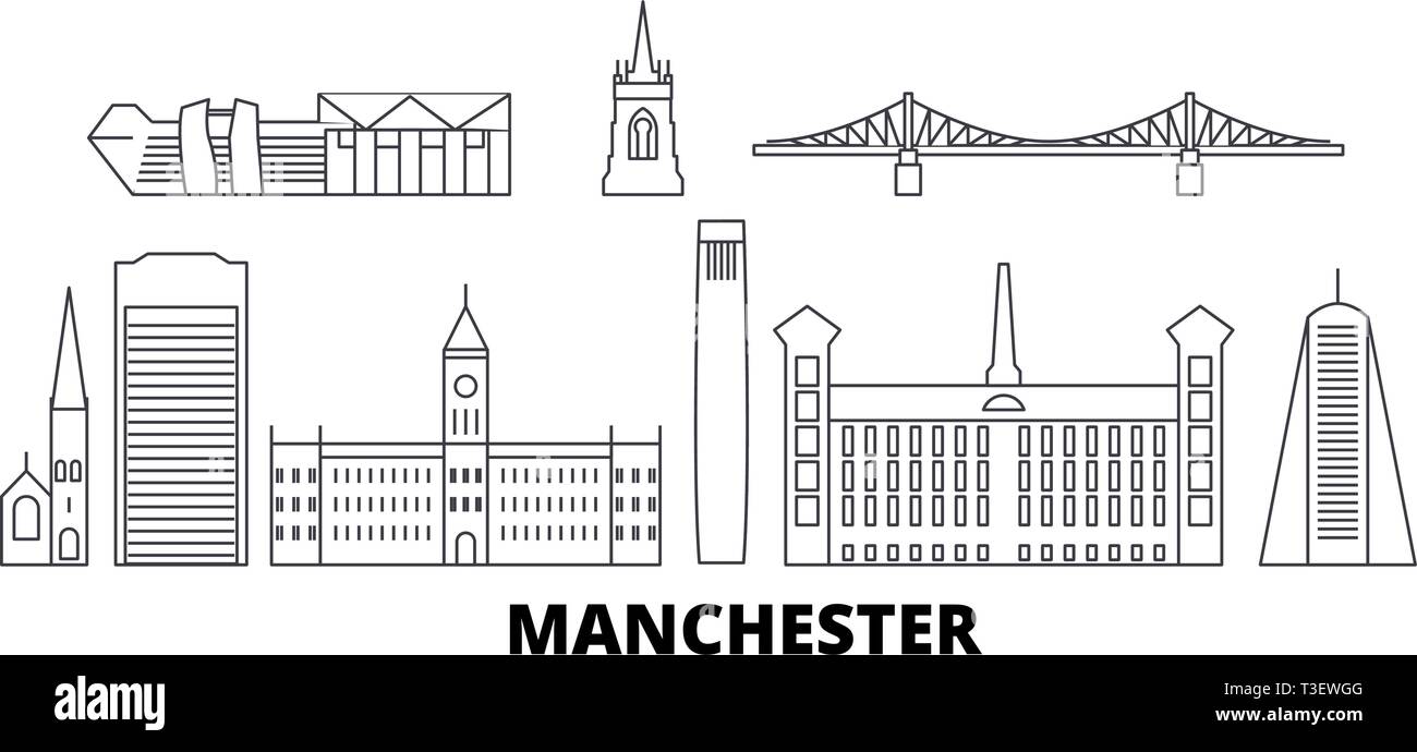 Vereinigtes Königreich, Manchester line Reisen Skyline. Vereinigtes Königreich, Manchester Umrisse Stadt Vektor-illustration, Symbol, Reisen, Sehenswürdigkeiten, Wahrzeichen. Stock Vektor