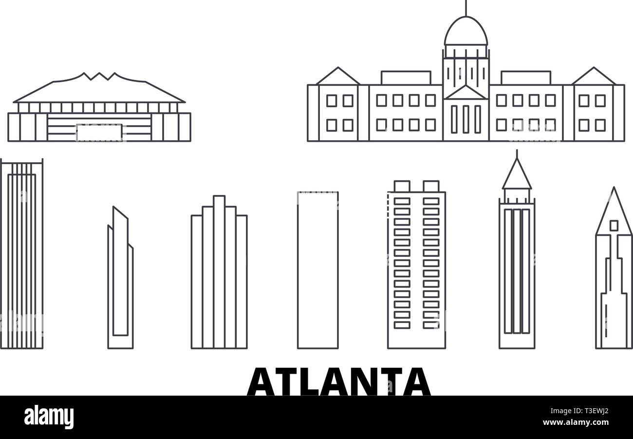 United States, Atlanta line Reisen Skyline. United States, Atlanta Überblick Stadt Vektor-illustration, Symbol, Reisen, Sehenswürdigkeiten, Wahrzeichen. Stock Vektor