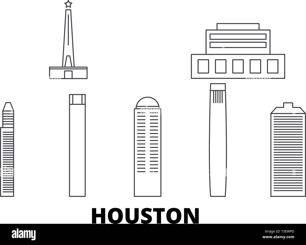 Usa, Houston Leitung reisen Skyline. Usa, Houston Umrisse Stadt Vektor-illustration, Symbol, Reisen, Sehenswürdigkeiten, Wahrzeichen. Stock Vektor