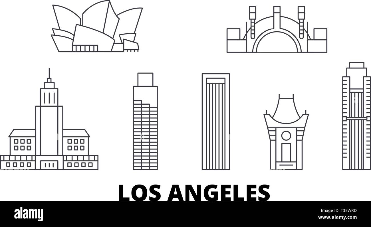 United States, Los Angeles line Reisen Skyline. United States, Los Angeles übersicht Stadt Vektor-illustration, Symbol, Reisen, Sehenswürdigkeiten, Wahrzeichen. Stock Vektor