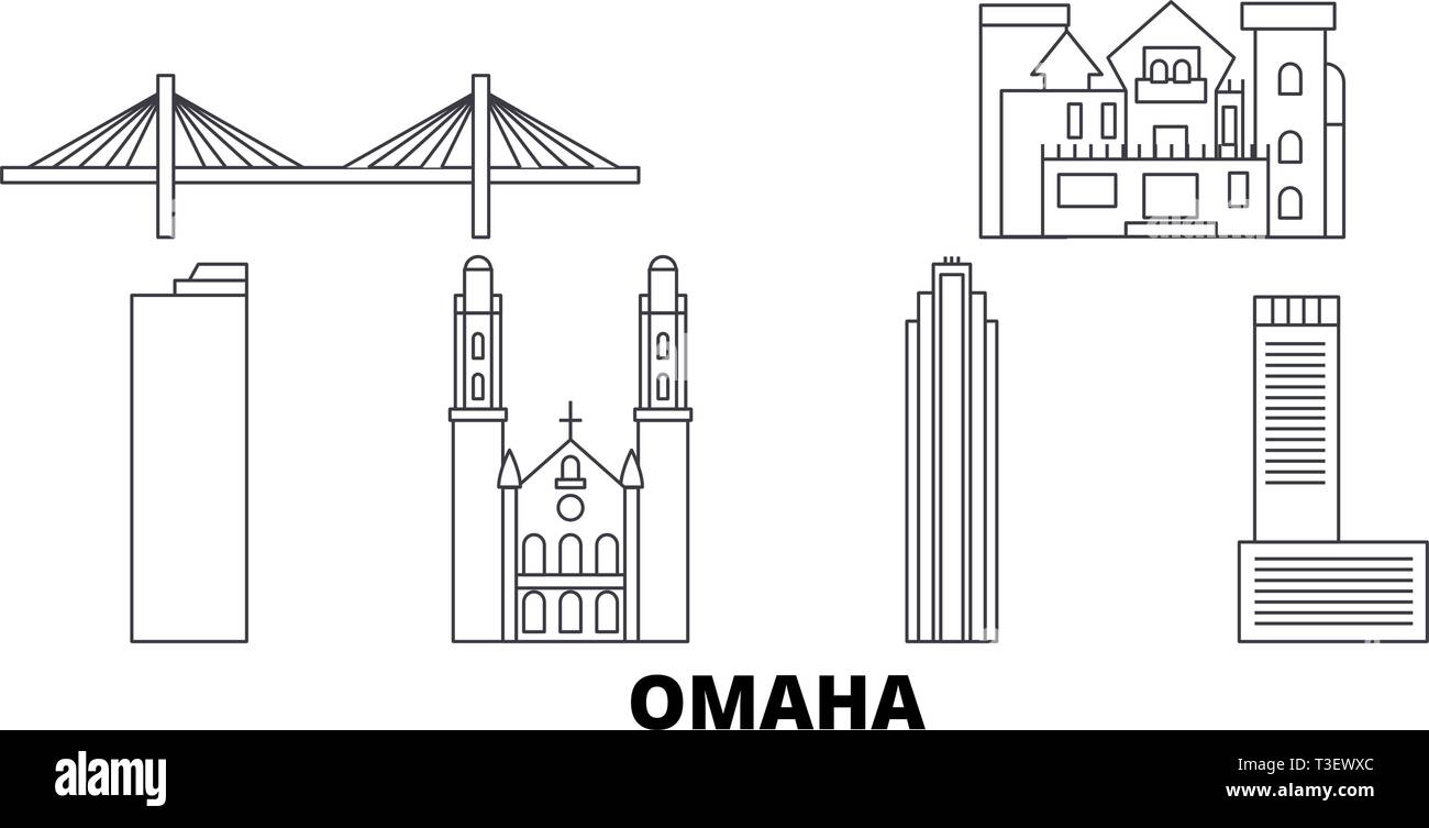 United States, Omaha line Reisen Skyline. United States, Omaha Umrisse Stadt Vektor-illustration, Symbol, Reisen, Sehenswürdigkeiten, Wahrzeichen. Stock Vektor