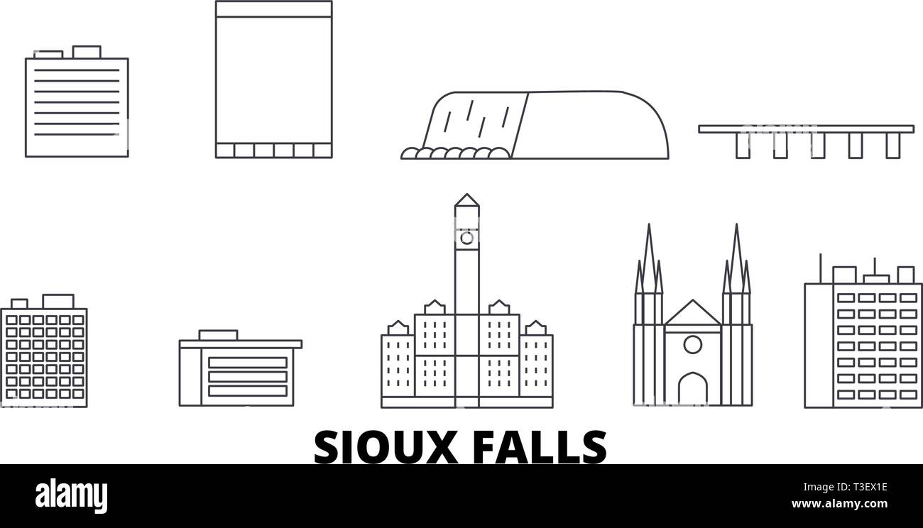 United States, Sioux Falls line Reisen Skyline. United States, Sioux Falls Umrisse Stadt Vektor-illustration, Symbol, Reisen, Sehenswürdigkeiten, Wahrzeichen. Stock Vektor