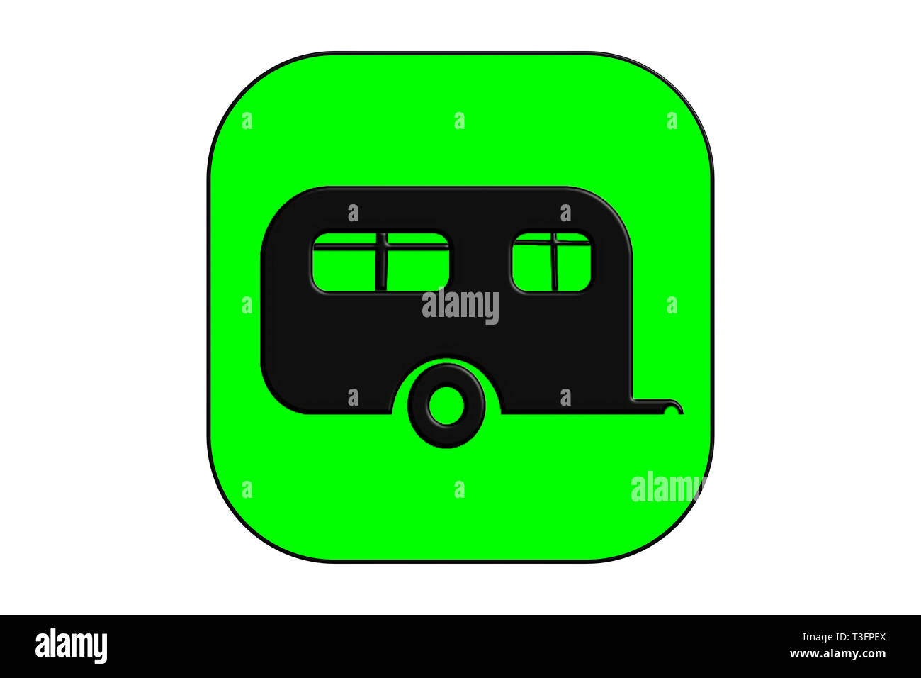 Schwarze silhouette Wohnmobile, Camper/Wohnmobile, LKW-Anhänger, flaches Design Icons, auf grünem Hintergrund isoliert Stockfoto