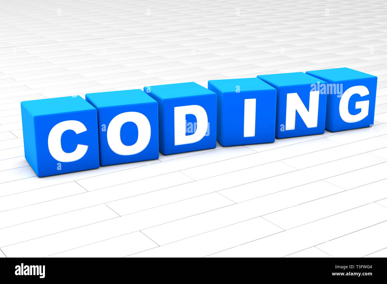 Gerenderten 3D-Abbildung des Wortes Codierung der Würfel. Stockfoto