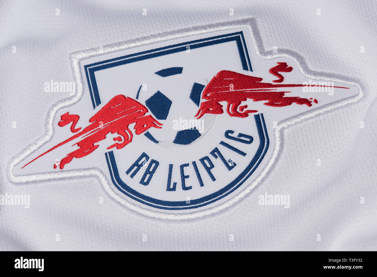 Nahaufnahme von RB Leipzig Shirt. Stockfoto