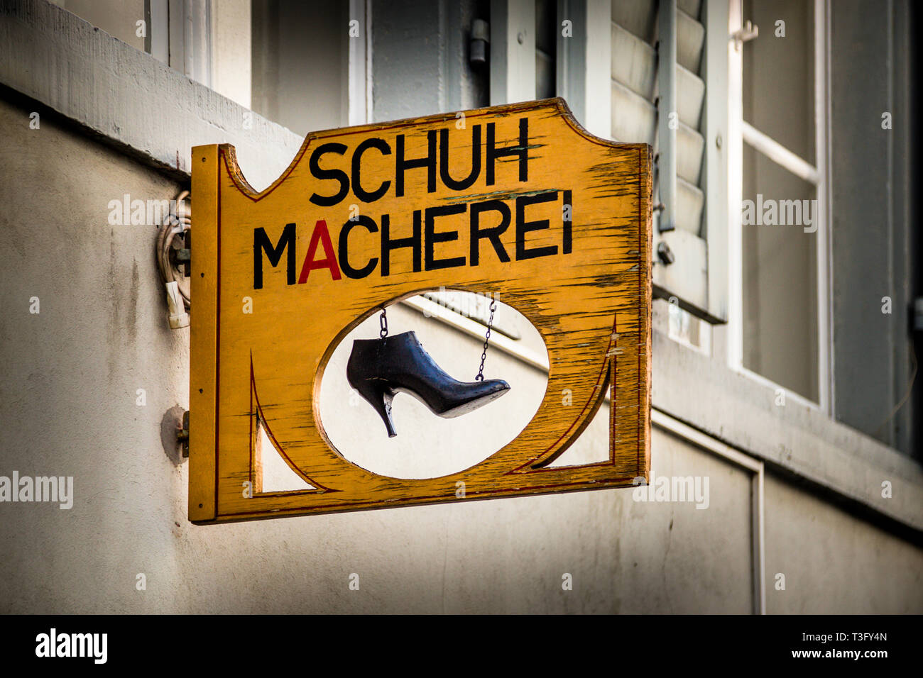 Platte, die einen Schuh Hersteller in Basel, Schweiz Stockfoto