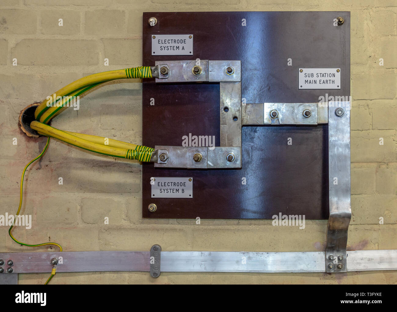 Layout einer Unterstation Erdungssystem Übersicht main Masseverbindung und Elektrodenanschlüsse Stockfoto